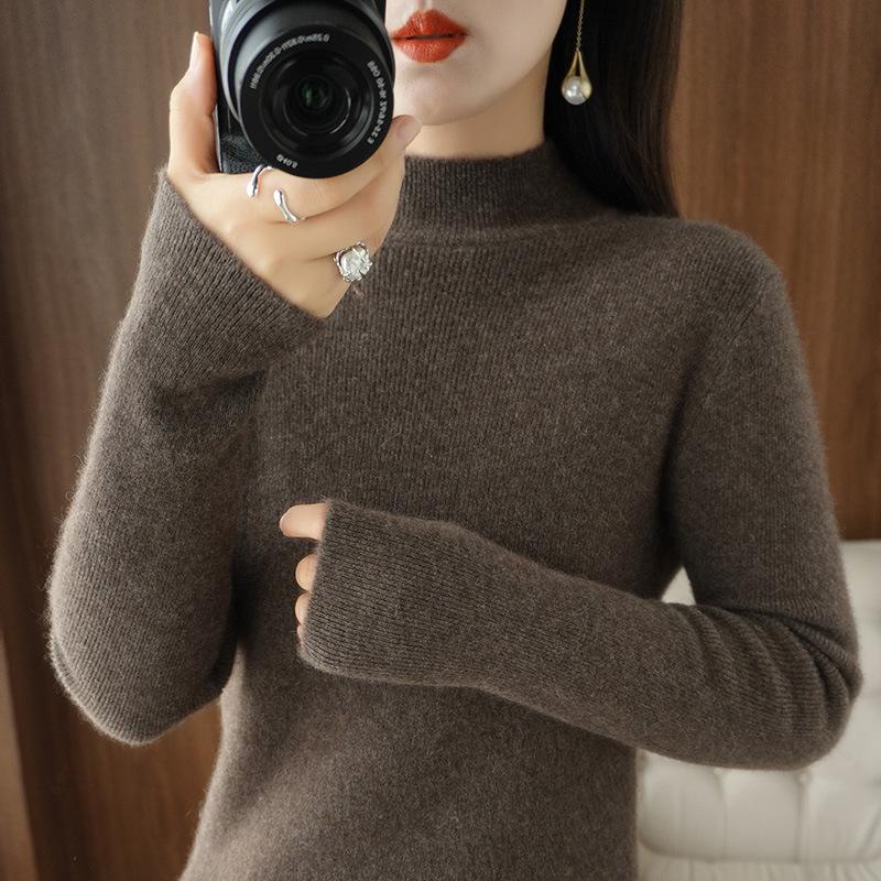 YYFS Women's Fashion Casual Fall Winter Solid Color Print Long Sleeve Half Turtleneck Slim Tops Women's Clothing Woolen Knitwear Sweaters