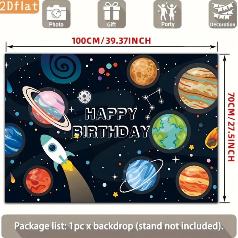 2D Flat Banner 1 Piece Suitable for Birthday Theme Party Decoration. Featuring Cartoon Characters and Planets.