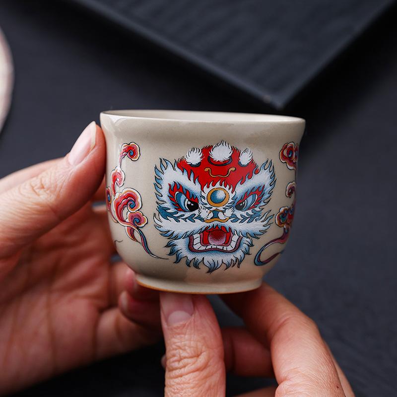 Guochao Lion Awakening Teacup Master Cup High-End Personal Special Single Cup Women'S Cup Drinking Tea Cup Tea Tasting Cup Ceramic Tea Set