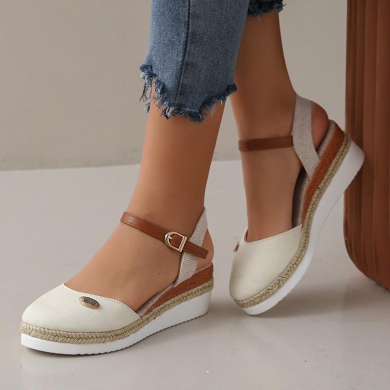 Fashion Women Closed Toe Wedge Sandals Summer Buckle Strap Gladiator Shoes Woman Fashion Espadrilles Platform Sandals Sandalias De Mujer