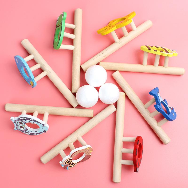 Cartoon Foam Ball Blower Traditional Wooden Rods Blowing Ball Game Fun Gadgets Balance Training Educational Toys Learning Toys