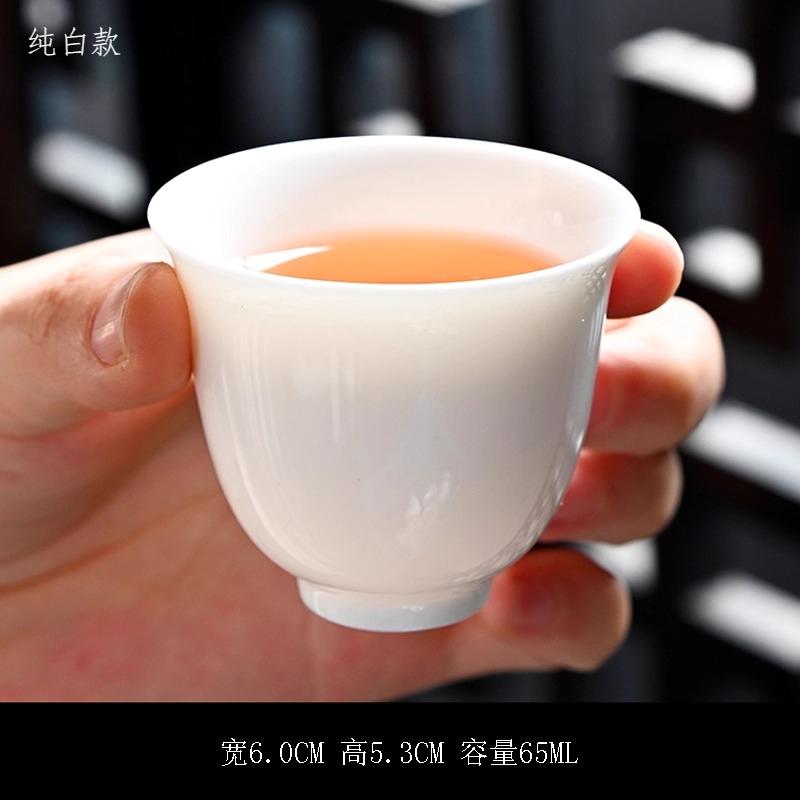

1pcs 65ml Yangzhi Jade Kung Fu Tea Cup Chinese White Porcelain Underglaze Colored Tea Cup Drinking Utensils Tea Set Accessories 6x5.3cm 65ml