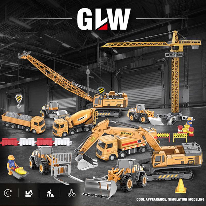 1:55 11 Styles Scale High Simulation Alloy Toys Diecast Loader Bulldozer Excavator Engineering Truck Construction Boys Gifts