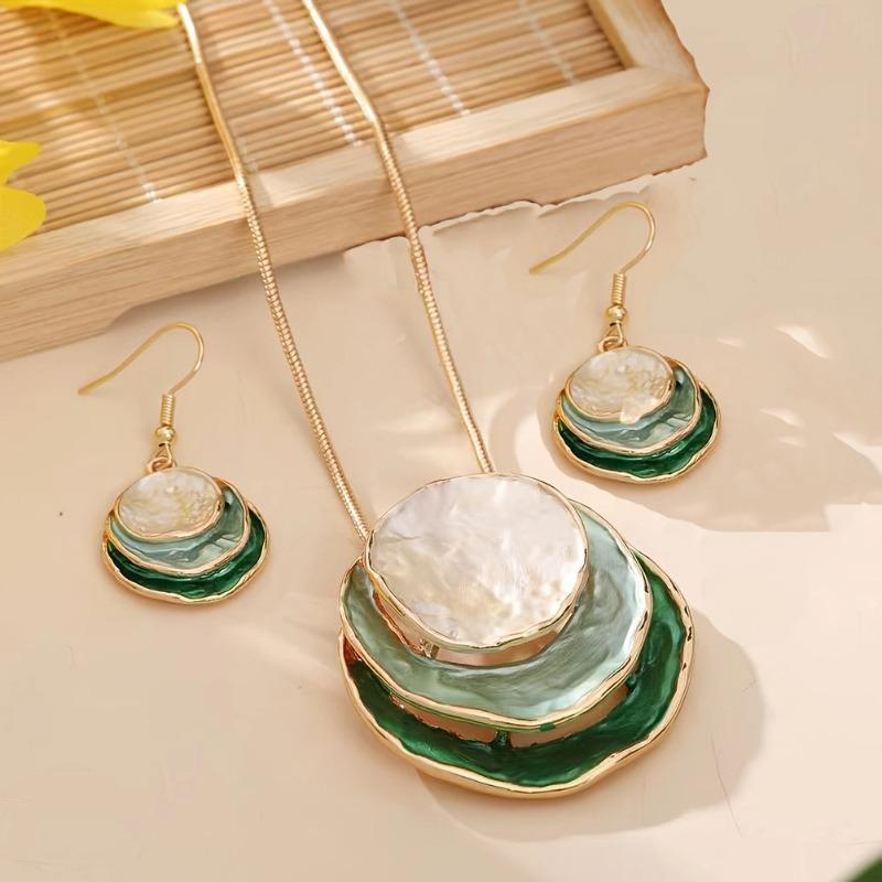 Colored Shell Pendant Earrings Bohemian Oil Earrings Necklace Women's Jewelry Set