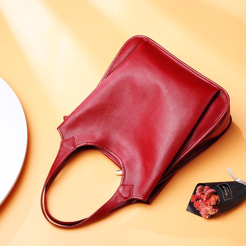 First Layer Cowhide Bag Women's Handbag Summer New European and American Fashion Tote Bag Genuine Leather Women's Bag One Shoulder Crossbody Bag