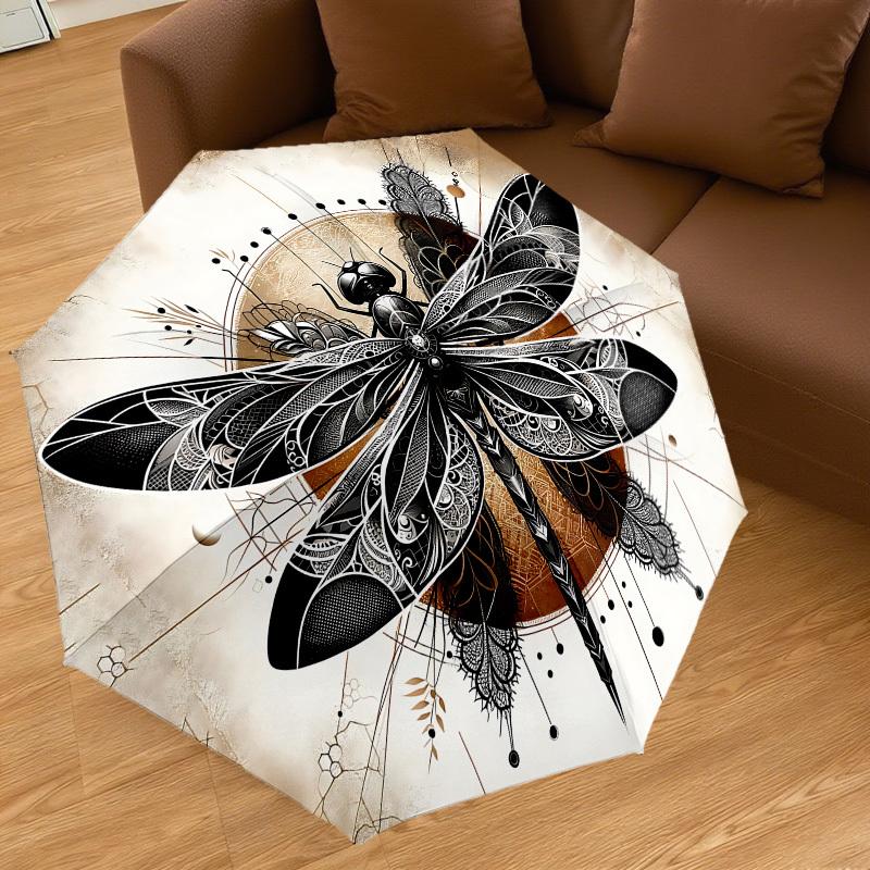 1 szt. Parasol z motywem ważki, automatycznie otwierany/zamykany, wiatroodporny, 8-żebrowy, wytrzymały czasza, trwałe żebra, modny design, akcesorium zewnętrzne, zabawny nadruk