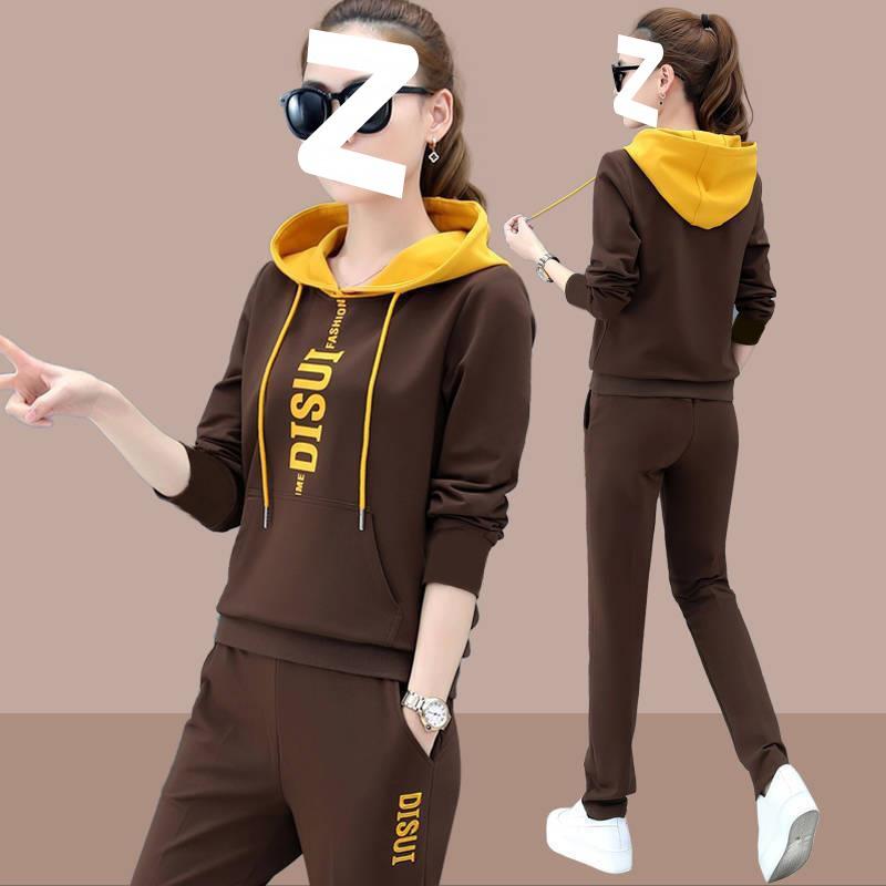 Casual Sportswear Suit Women's Autumn and Winter Fashion Large Size Loose Running Hooded Sweatshirt Two-piece Set