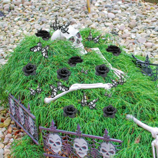 Garden Stake Durable Butterfly Black Rose Ground Stake for Holiday Parties Outdoor Decoration