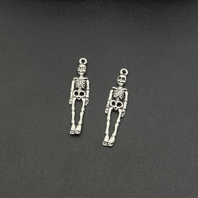 12pcs Charms Skull Skeleton Man 39x9mm Antique Silver Color Plated Pendants Making DIY Handmade Tibetan Finding Jewelry