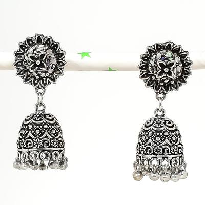 Brinco tribal de prata com pedra preciosa jhumki de aparência indiana natural Bali 1,77" g5k66
