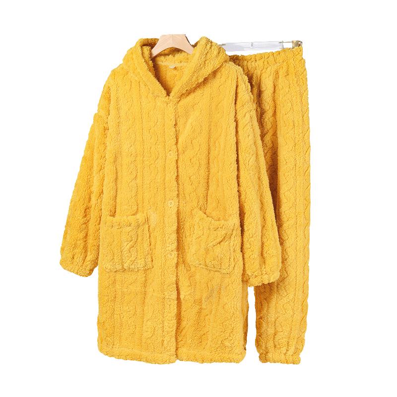 Dámský žakárový pyžamový set a dlouhý župan na zimu 2024 - Všestranné sametové oblečení na doma/ven