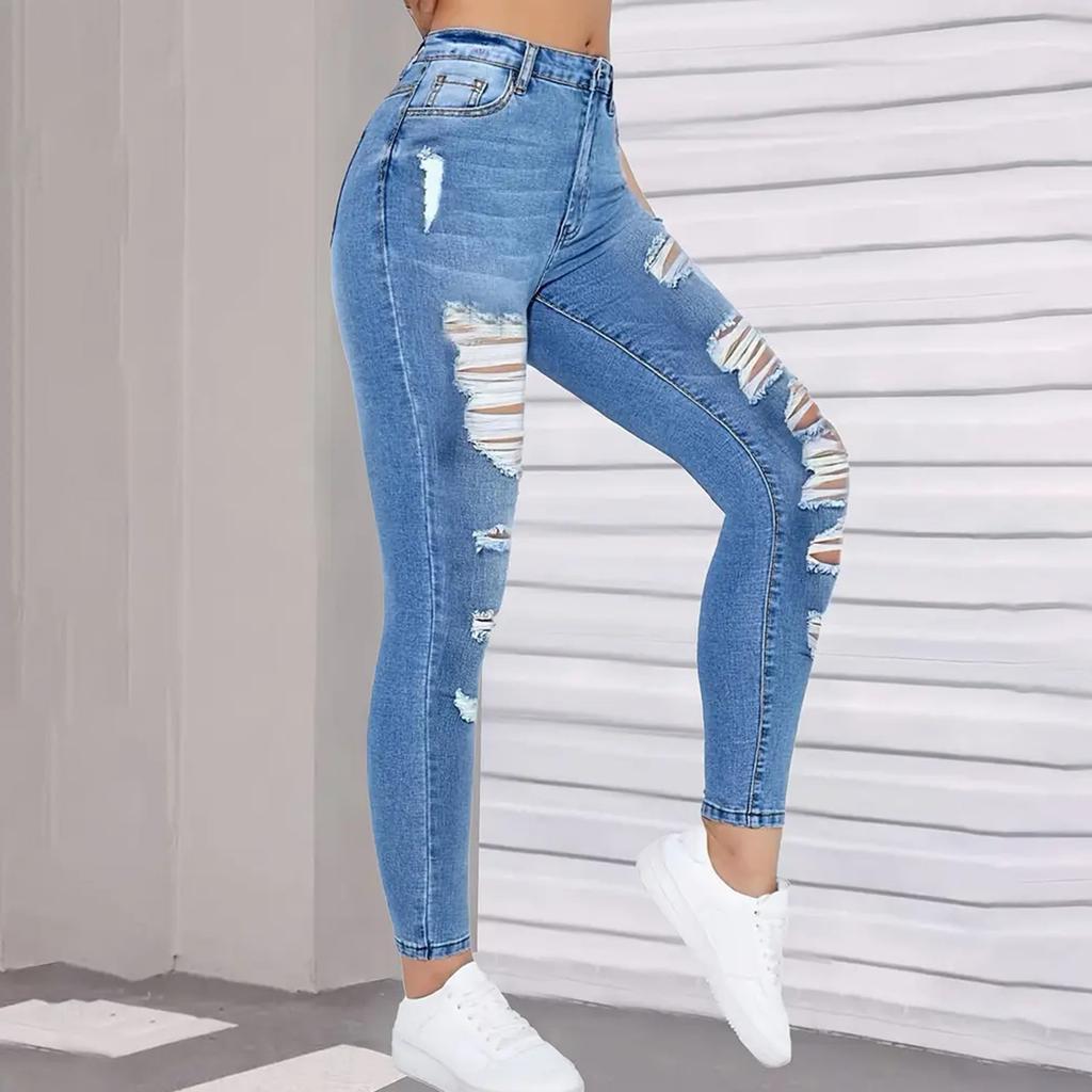 Women's Mid- Stretch Jeans Fashion Straight Leg Denim Pants With Pockets
