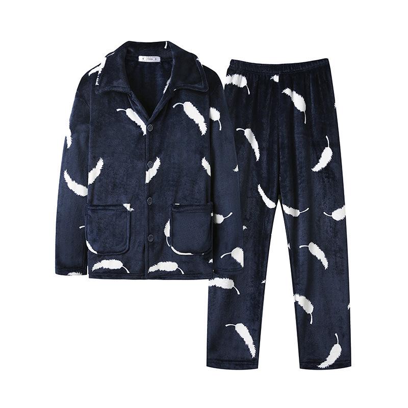 

Men s Thickened Flannel Coral Fleece Pajama Set: Warm Long Sleeve Homewear for Autumn and Winter L (55-65 kg)