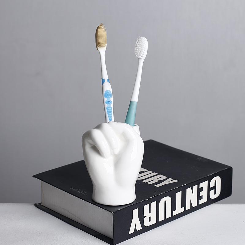 Ceramic Toothbrush Holder - Creative Cute Hand Ornament for Home Décor