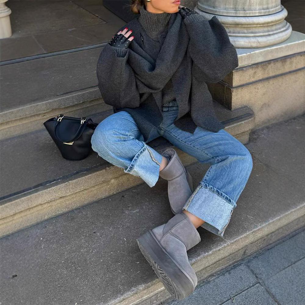 Dámský pletený kabát/bunda s krátkým/dlouhým rukávem na podzim a zimu, ležérní volný šál, pláštěnka, šála, kardigan