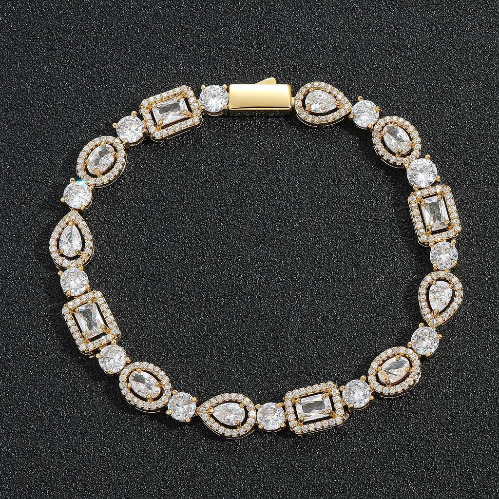 Trendy Iced Out Pear Cut Droplet Bracelet T-Bar Design Micro Pave Zircon Hip Hop Jewelry Streetwear Accessories Factory
