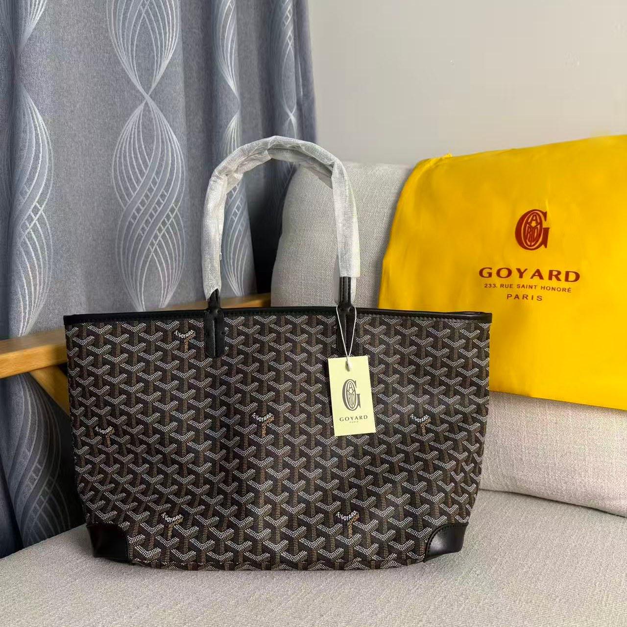 

Женская сумка-тоут Goyar Artois в гусиную лапку с молнией и плечевым ремнем, большая вместимость. чёрный