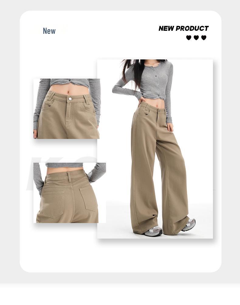 Women's American Retro Wide-Leg High-Waist Khaki Jeans - Versatile Plus Size, Autumn 2025 Collection