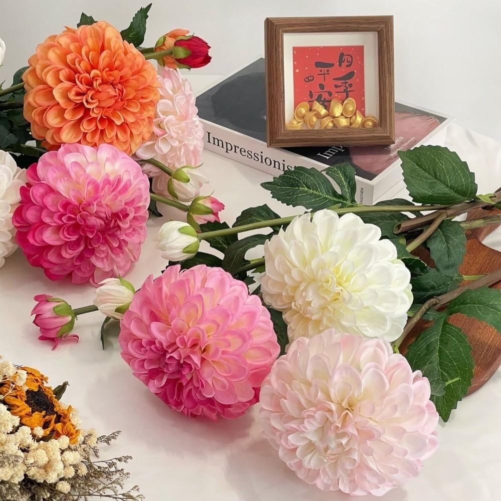 Pink Artificial Dahlia Flowers 2 Heads Artificial Faux Plants  Home Decoration