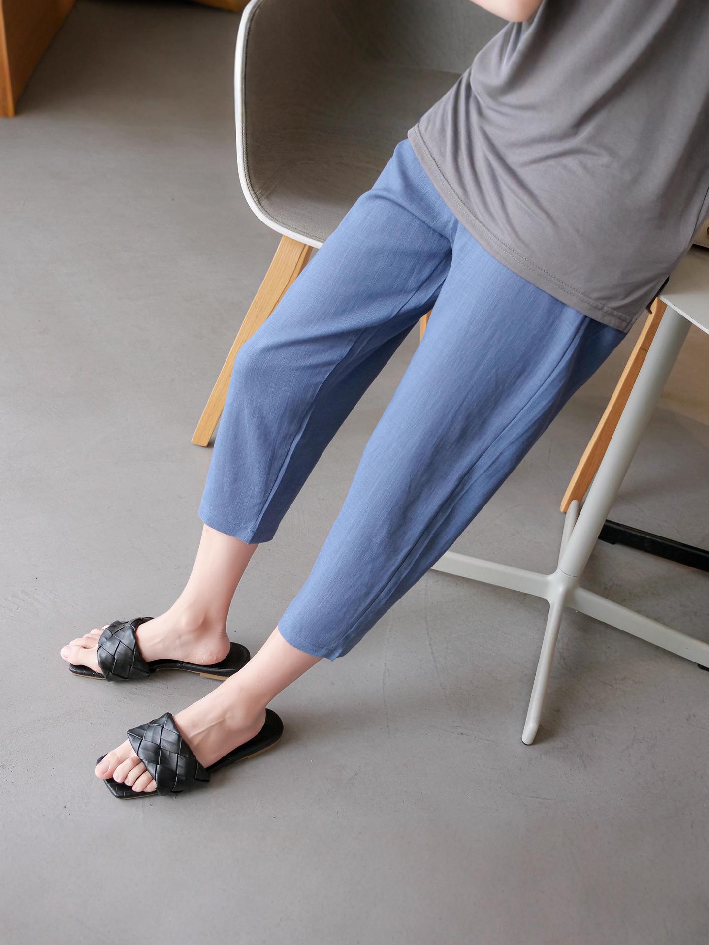 

Yun Summer Maternity Linen Belly Support Pants - Seven-Point Drape, Thin Cotton Grandma Style, Fashionable and Lightweight. XL