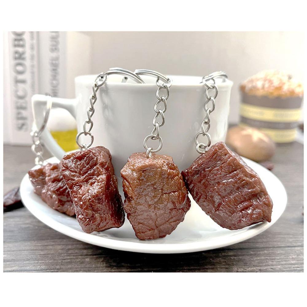 PVC Beef Keychain Simulation Beef Block Simulation Food Keychain Car Accessories