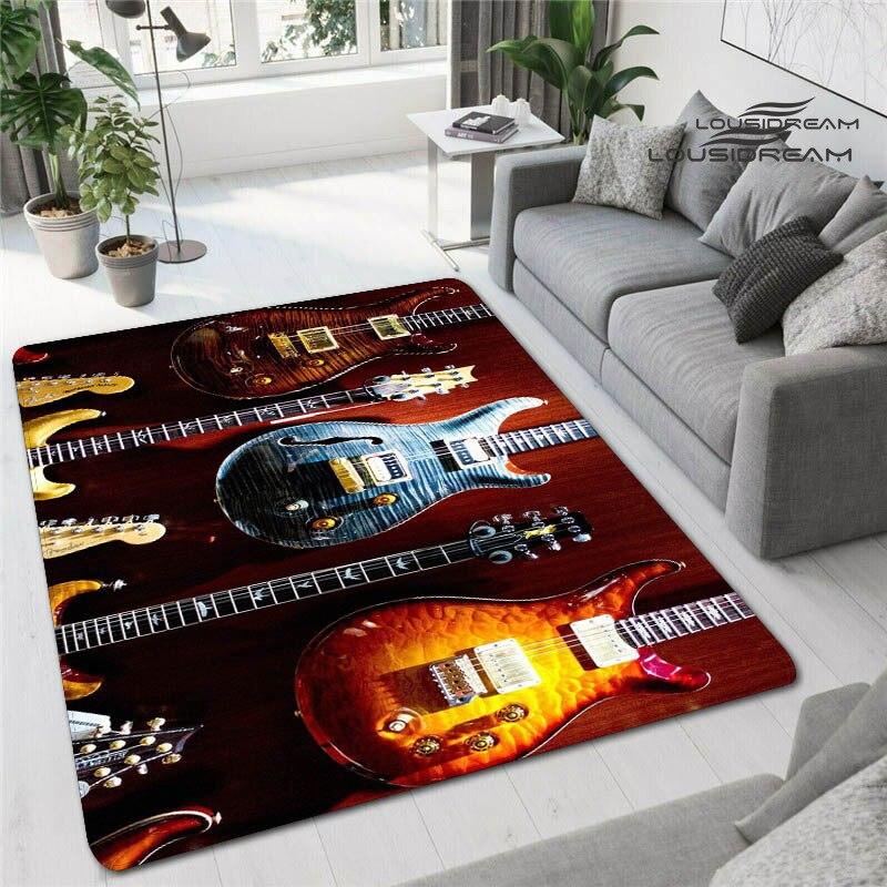 Tappetini stampati in 3D con chitarra colorata per soggiorno, tappeti antiscivolo, camera da letto, comodino, decorazione moderna per la casa, tappetini lavabili