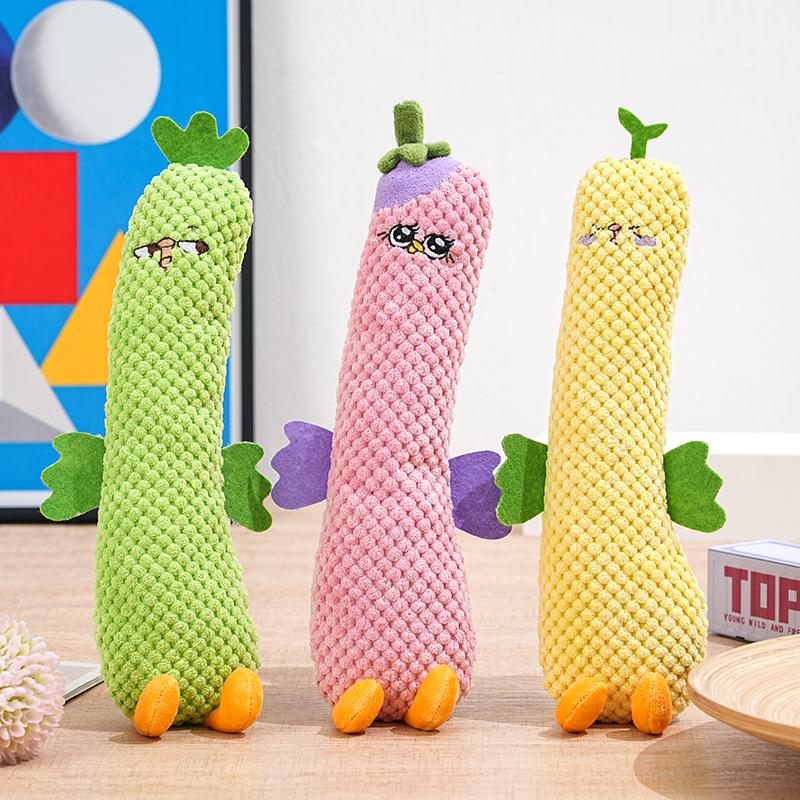Green Vegetable Shaped Plush Dog Chew Toy Squeaky Free Interactive Teething Toy for Puppy Small Dogs