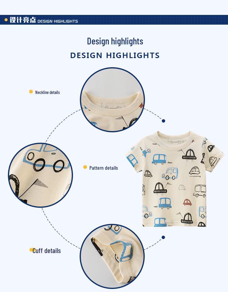 27kids Boys' 2024 Summer Korean Style Cotton Short-Sleeve T-Shirt