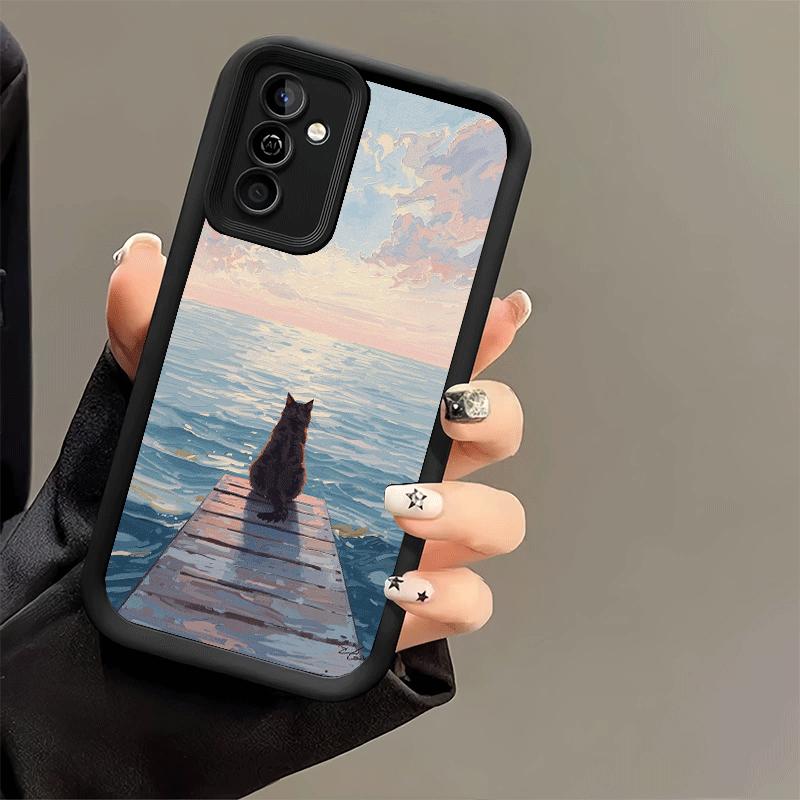 Phone Case for Samsung Galaxy A17 A16 A15 A14 A13 Black Cat Aesthetic Pattern A56 A36 A26 A55 A35 A25 A54 A34 A24 A53 A33 A23 A0