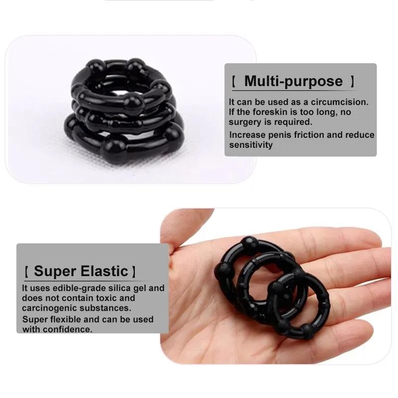 3PCS Anneaux péniens Cristal Retard Cockring Silicone Bdsm Bondage Accessoires érotiques Prostate Jouets sexuels pour adultes pour hommes Chasteté masculine