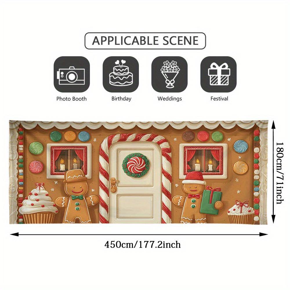 Gingerbread house door decoration candy cane snowman and gingerbread - 2D flat outdoor/indoor Christmas winter decoration 100x150cm
