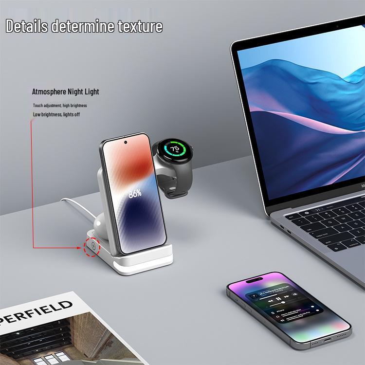 New Foldable Wireless Charger: Compatible with Huawei, Apple, Samsung Phones, Watches & Earphones, Hot-Selling 3-in-1 Device