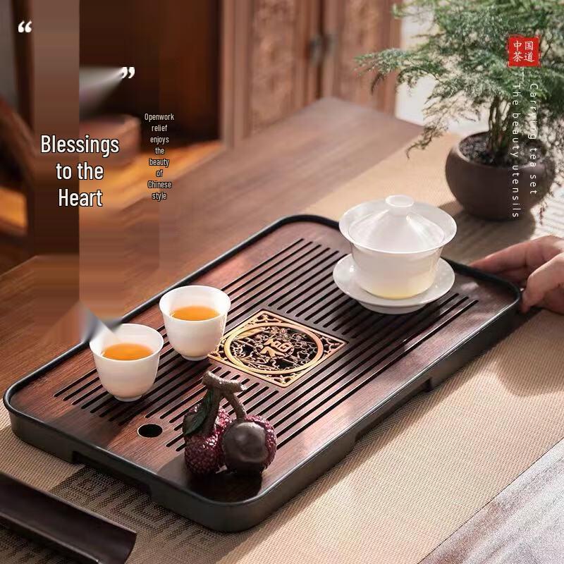 Walnut Wood Kung Fu Tea Tray with Drainage and Storage