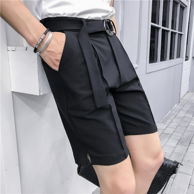 Pantaloni scurți costum slim fit de vară pentru bărbați, business casual, de birou, culoare uni, stil Anglia, subțiri, lungime până la genunchi