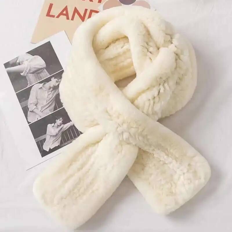 Rex Rabbit Fur Scarf Winter Medium Long fur Scarf Natural Fur Thickened Warm Fur Scarves Neck Warmer Female Real Fur Scarves