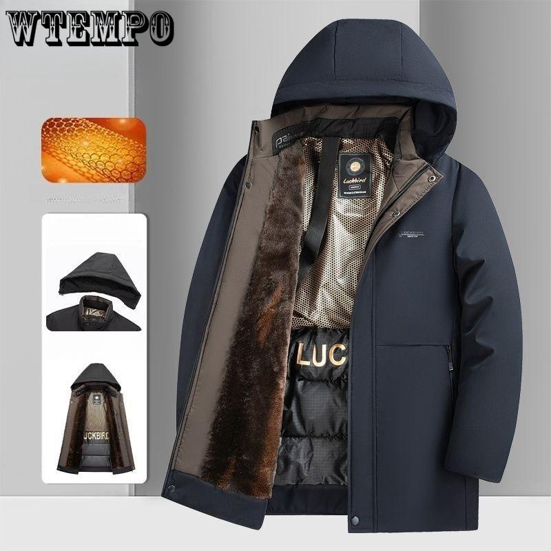 

Мужская водонепроницаемая и теплая куртка-пуховик с капюшоном, флисовая и утолщенная повседневная куртка с хлопковой подкладкой, съемный капюшон 195 темно-синий