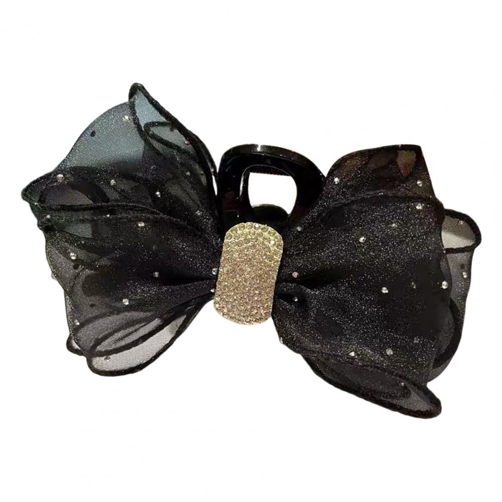 Women Hair Claw Shining Heart Rhinestones Bowknot Decor Hair Clip Back Head Shark Clip Hair Accessories