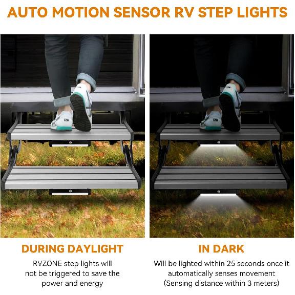 Motion Activated RV Step Lights, IP65 Waterproof Battery Operated Motorhome LED Light Strip Magnetic RV Night Light Bar For Motorhome, Trailers,