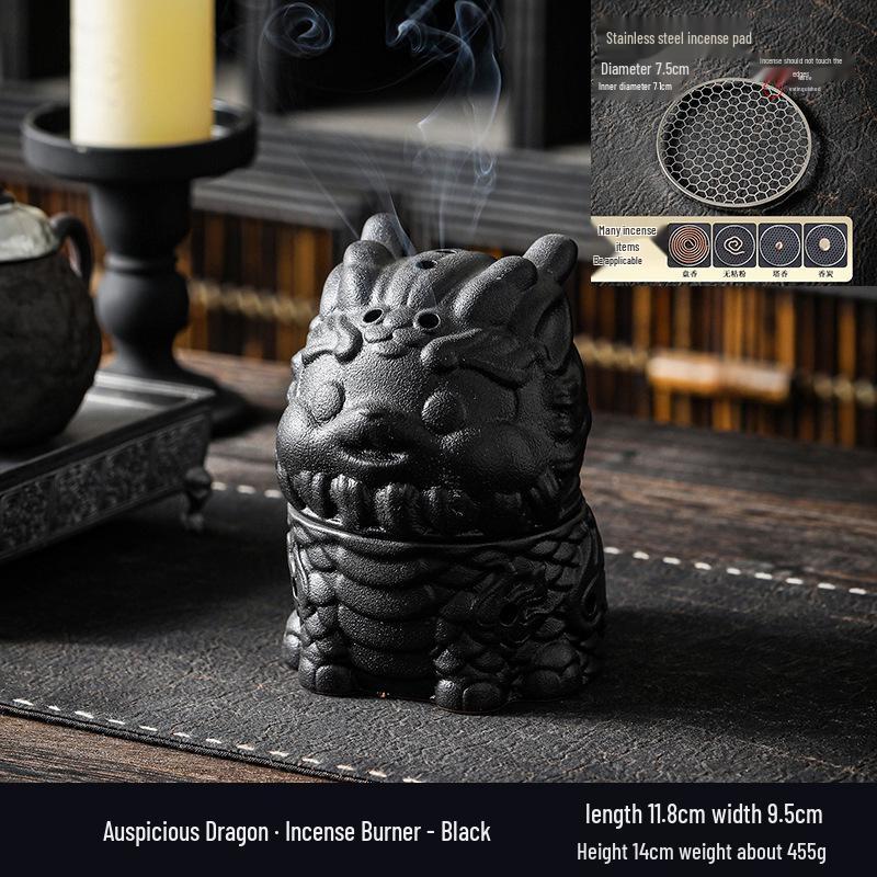 Zen Pagoda Ceramic Incense Burner - Aromatherapy Ornament for Office or Home, Black Pottery Holder for Sandalwood Incense.