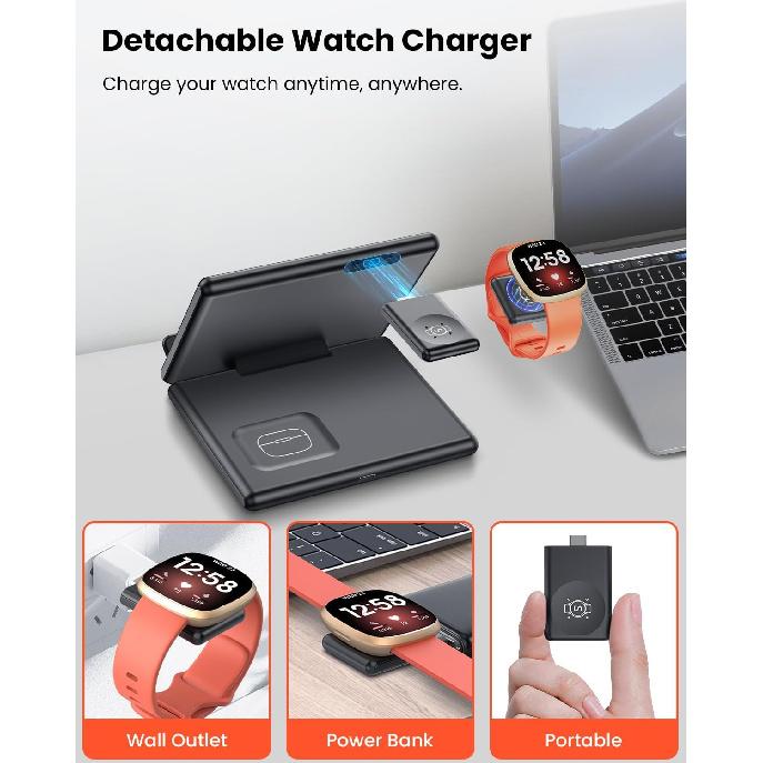 

Беспроводное зарядное устройство GEEKERA для Samsung, складная беспроводная зарядная станция 3 в 1 для Samsung Galaxy Z Flip/Fold 6 5 4 3, S24 S23 S22 S21 S20 Ultra for Fibit Charge 6/5 чёрный