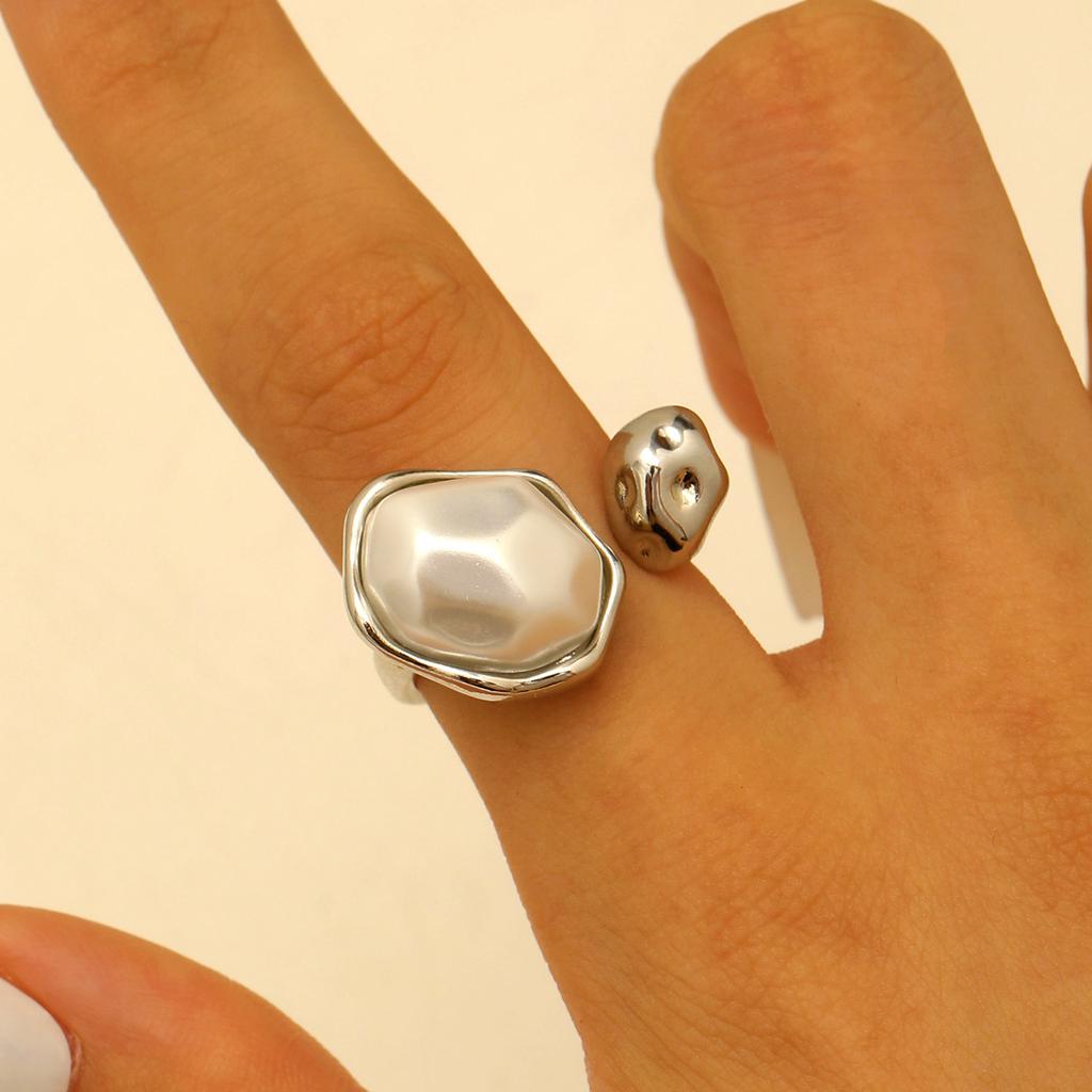 Retro Exaggerated Baroque Irregular Color Pearl Open Ring Cross-Border European American Niche Light Luxury Versatile Ladies Hand Ornament