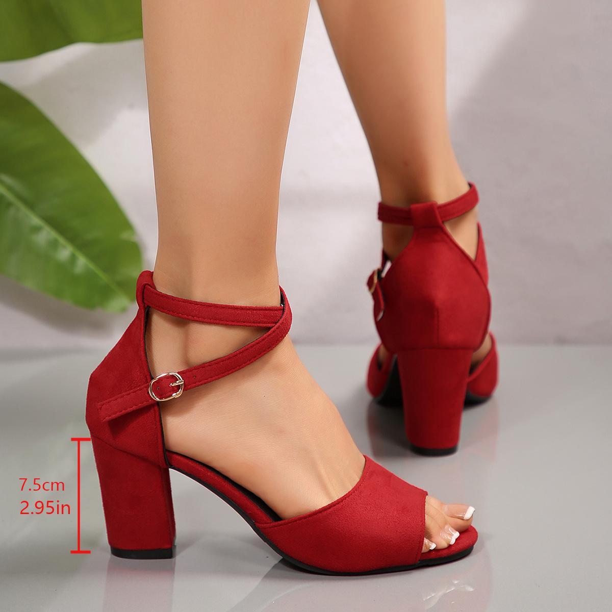 

2025 summer new rear zipper bag heel fish mouth shoes women s foreign trade large size side empty thick heel high heel sandals 45 45 красный