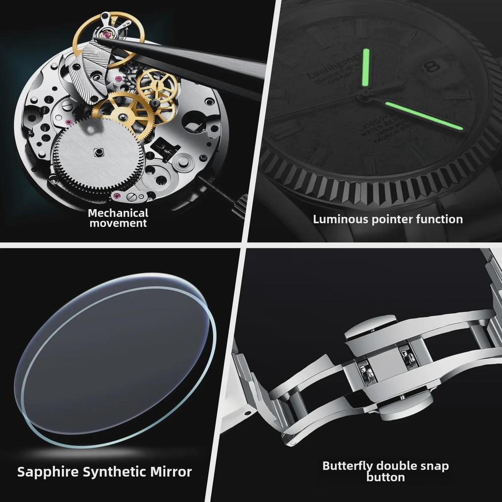 Meteorite Dial Duke of Lorraine 1988 Men's Automatic Mechanical Watch with Skeleton Calendar, Stainless Steel.