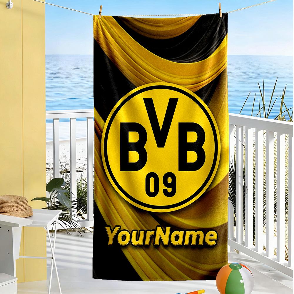 Borussia Dortmund Customize Text Beach Towel Quick-Dry Soft Microfiber Ideal for Travel Outdoor Swim Pool Yoga Surf Camping Hiking Gym Gift Holiday