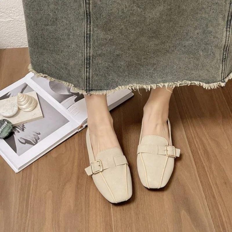Moccasins Shoes for Women with Straps Square Toe Woman Flats Lastest Beau Today Cheap Liquidation Shoe Casual Vacation Spring 39