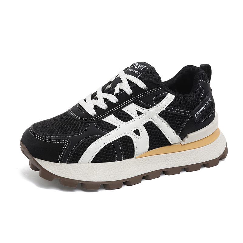 

Женские дышащие ретро-повседневные туфли 2025 года - Толстая подошва, Нескользящие, Универсальный осенний стиль 36 чёрный