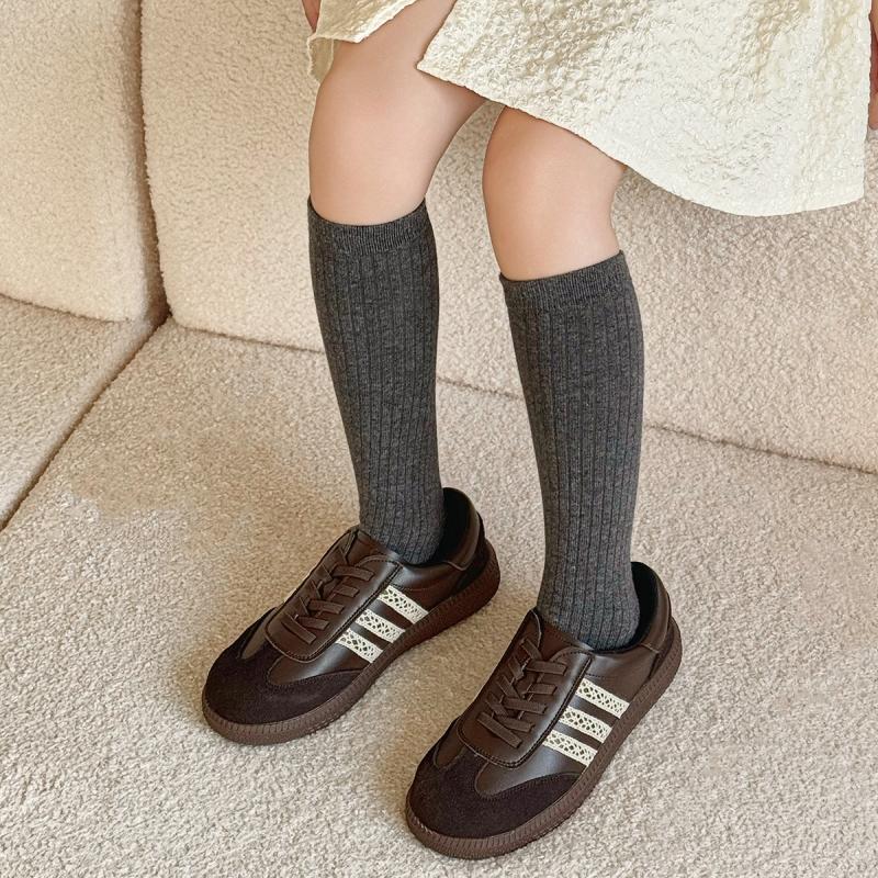 Solid Color Girl Socks Knee-hight Children Knit Stockings College Style Kids Long Tube Sock Baby Cotton Socks Spring Autumn