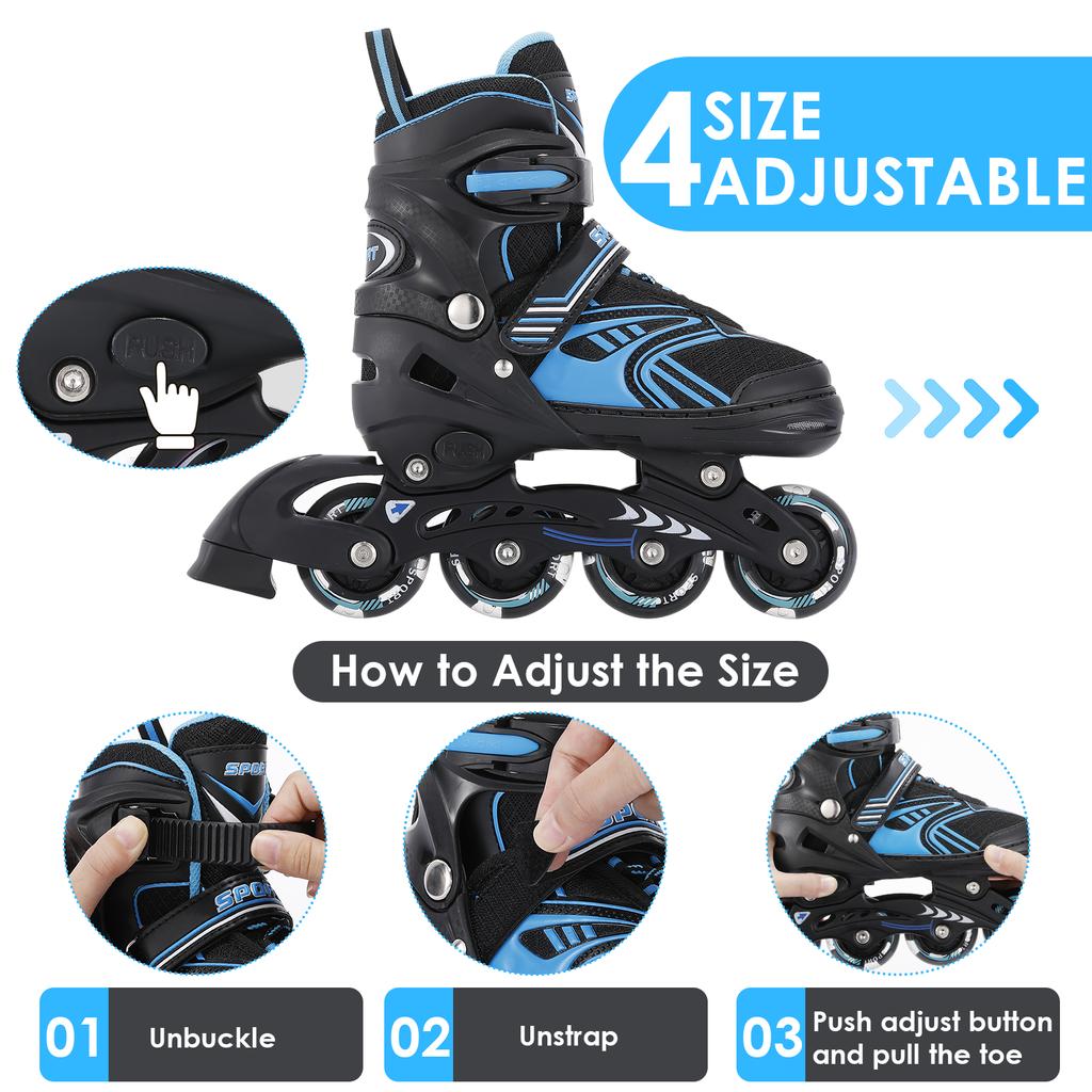 Çocuk Patenleri Ayarlanabilir Patenler Işıklı Tekerleklerle Güvenli Üçlü Kapatma Sistemi için