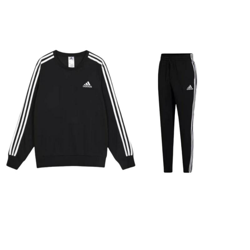 

Adidas Crew Neck Long Sleeve Pullover Sweatshirt And Three Stripes Knit Jogger Set Men Activewear Black GK9078+GK8995 L