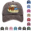Washed Cotton Baseball Cap with Printed Distressed Soft Top Denim Hat, Vintage Hat